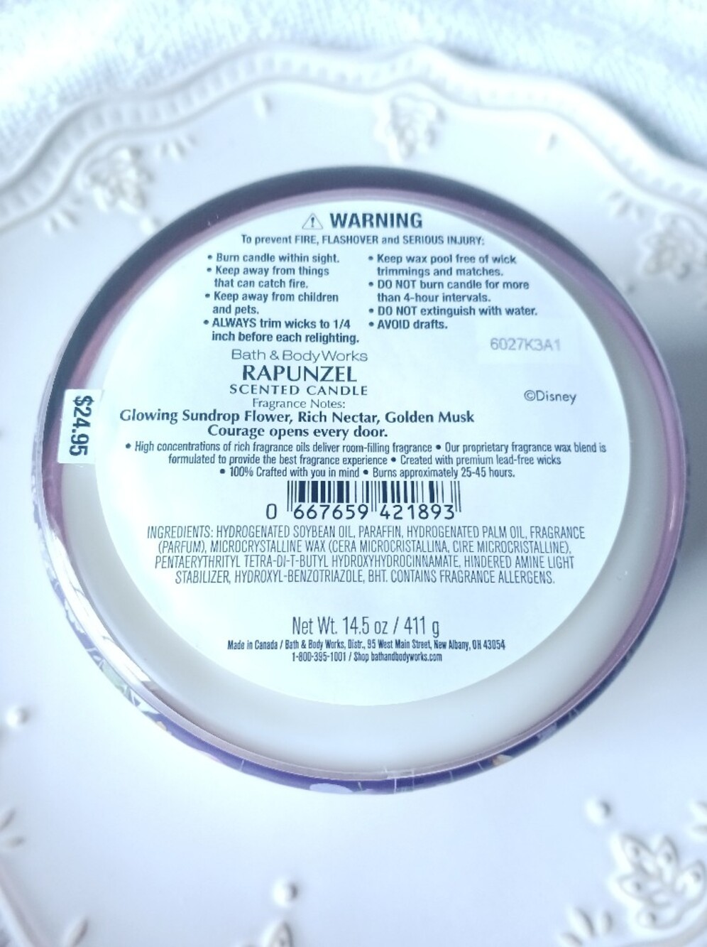 Bath & Body Works × Disney Princess Rapunzel 3 Wick Candle - Picture 8 of 9